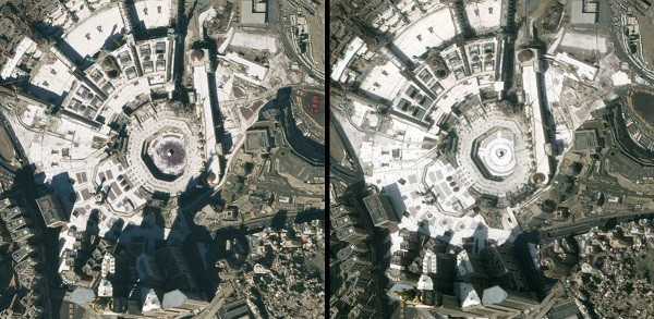 Thánh địa Hồi giáo Mecca đông đúc vào thời điểm tháng 7 - 8 khi có khoảng 2 triệu tín đồ kéo đến hành hương. Bên cạnh ở cảnh vắng vẻ tại Mecca chụp ngày 10/3, dường như không một bóng người.