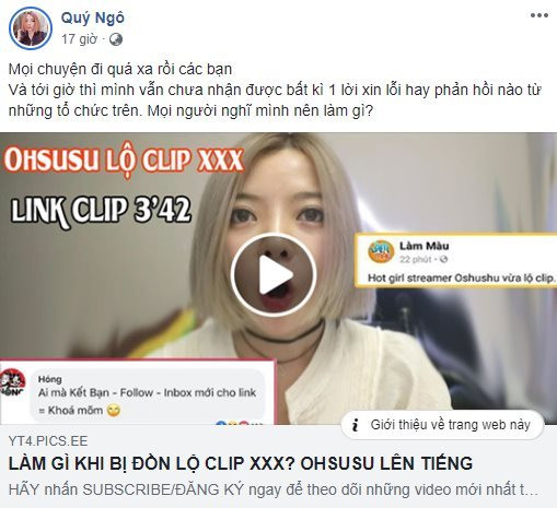 Một streamer tiếng tăm nữa từng bị tung tin đồn lộ clip nóng chính là Quý Ngô - Ohsusu. Vụ việc diễn ra vào khoảng tháng 4/2019, khi trên mạng xã hội có lan truyền thông tin cặp đôi nữ streamer Ohsusu và bạn trai của cô là Kim Phi Long lộ clip "nóng".