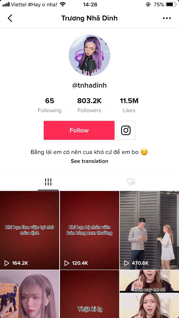 Cùng với đó là những video theo trend thả thính, nhan sắc xinh đẹp, Nhã Dinh nhanh chóng trở nên nổi tiếng khắp các trang mạng xã hội.