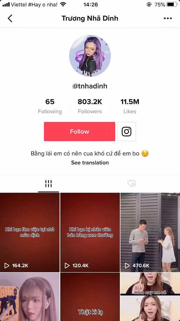 Cùng với đó là những video theo trend thả thính, nhan sắc xinh đẹp, Nhã Dinh nhanh chóng trở nên nổi tiếng khắp các trang mạng xã hội.