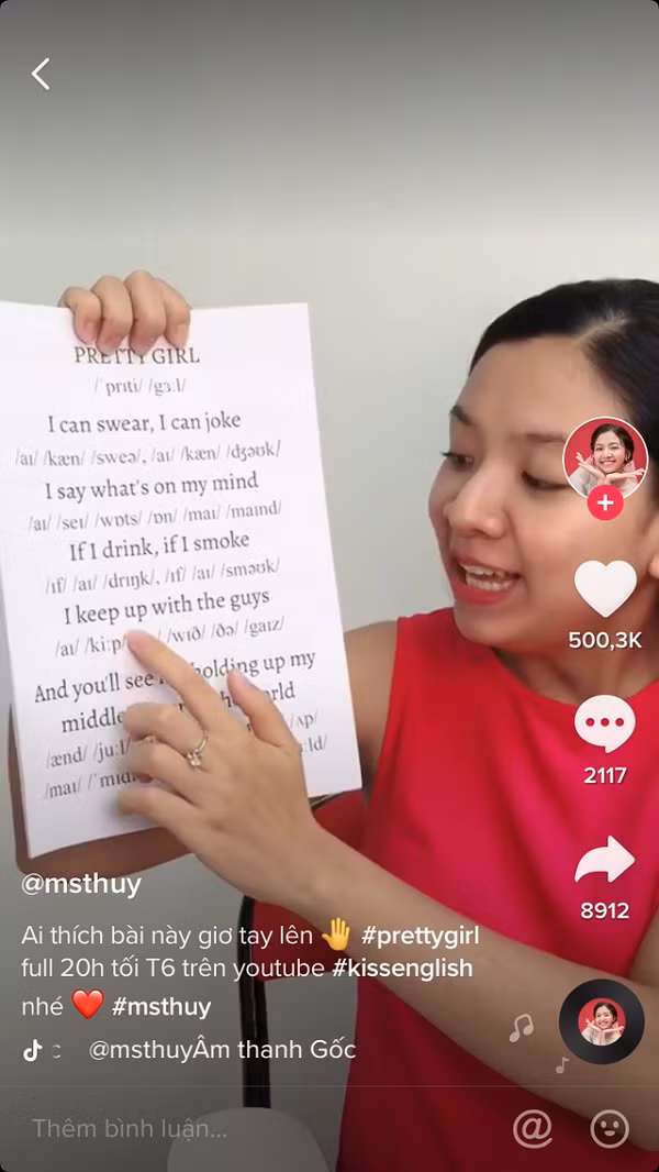 Với lối giảng dạy gần gũi, tự nhiên, cô giáo tiếng Anh Ms Thủy đã truyền cảm hứng học tiếng Anh đến rất nhiều bạn trẻ, đặc biệt qua những video trên Tiktok.