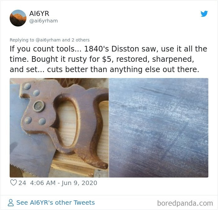 Một lưỡi cưa từ năm 1840, người chủ nhân của nó cho rằng nó còn tốt hơn cả những lưỡi cưa hiện tại mà anh có.