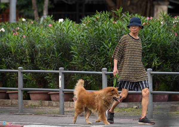 Quanh công viên Thống Nhất, nhiều người đi tập thể dục, dắt chó đi dạo cũng không đeo khẩu trang. Nơi đây, mỗi ngày đều có rất đông người tham gia tập luyện.