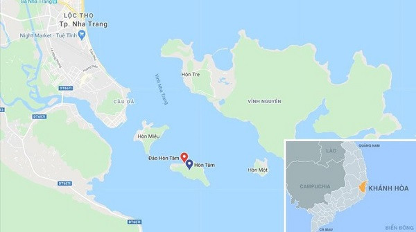 Khu du lịch Hòn Tằm, TP Nha Trang, Khánh Hòa, nằm trọn trong danh thắng quốc gia vịnh Nha Trang . Ảnh: Google Maps.