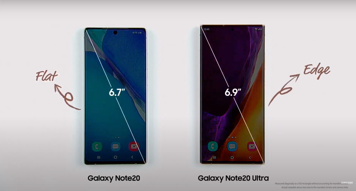 Note 20 có viền siêu mỏng, màn hình rộng tới 6,7". Note 20 Ultra sử dụng thiết kế Infinity Edge, nâng kích cỡ màn hình lên tới gần 7".