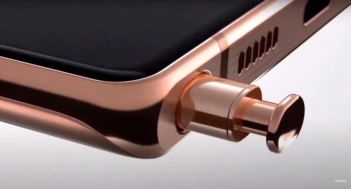 Đi kèm với điện thoại sẽ là bút S-pen cùng tông màu được cất giấu một cách khéo léo ở cạnh đáy của máy.