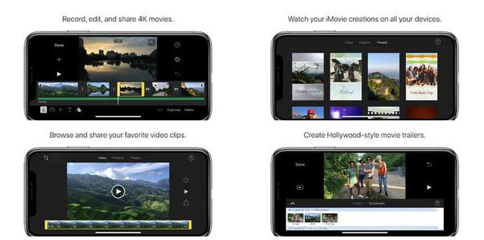 Một trong những ứng dụng biên tập và chỉnh sửa video có nhiều tính năng nhất trên di động chính là iMovie của Apple. Được phát triển độc quyền dành cho iPhone, ứng dụng này cho phép chỉnh sửa nhanh nhưng không kém phần mạnh mẽ video tùy theo ý muốn của bạn.
