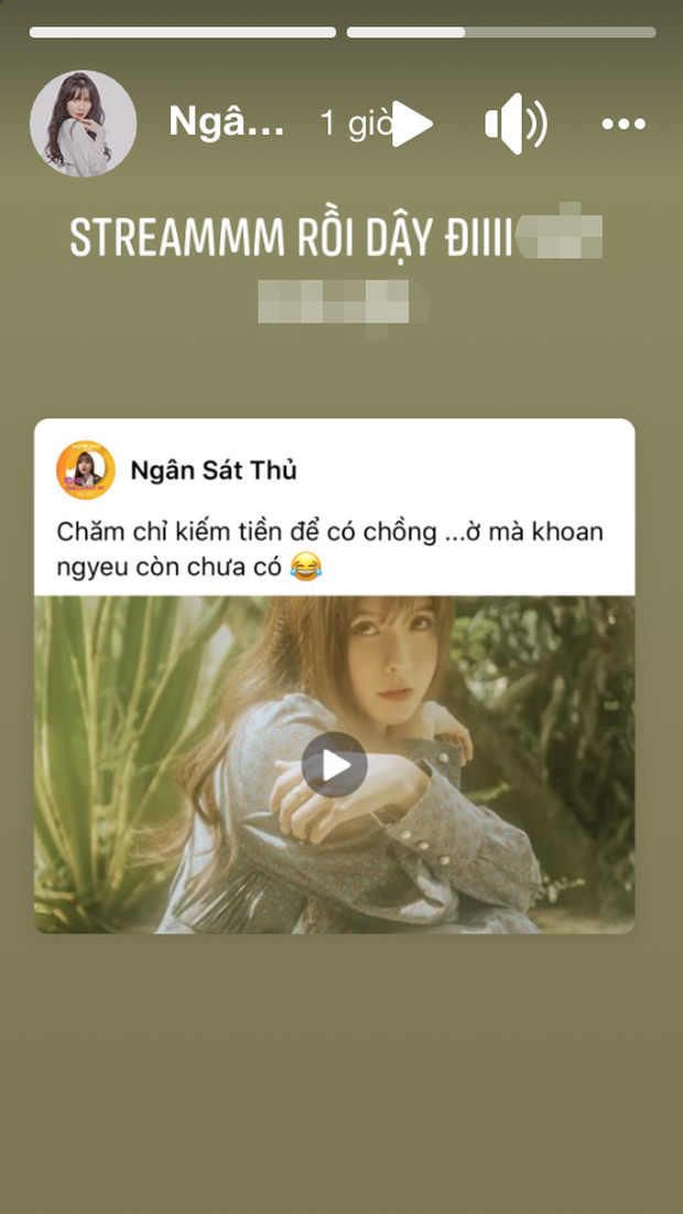 Gần đây nhất, Ngân Sát Thủ đã đăng kèm caption: "Chăm chỉ kiếm tiền để có chồng... Ờ mà khoan người yêu còn chưa có" lên trang cá nhân gây chú ý.