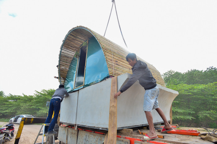 Sản phẩm nhà chống lũ thế hệ mới do anh Lê Trung Hiếu (Hoàng Mai, Hà Nội) thực hiện sau khi hoàn thành chuyến cứu trợ bà con vùng lũ miền Trung tháng 10 vừa qua.