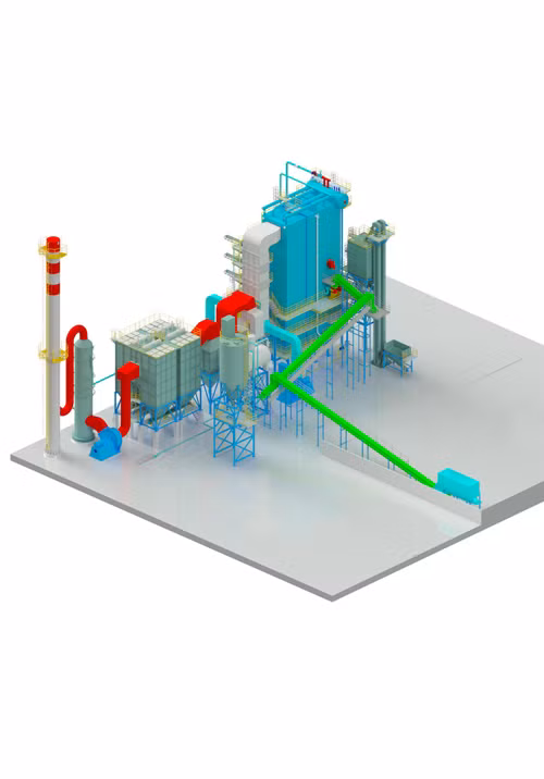 Sơ đồ nguyên lý lò đốt rác - bùn thải công nghiệp của Martech Boiler sử dụng trực tiếp rác và bùn thải công nghiệp làm nhiên liệu.