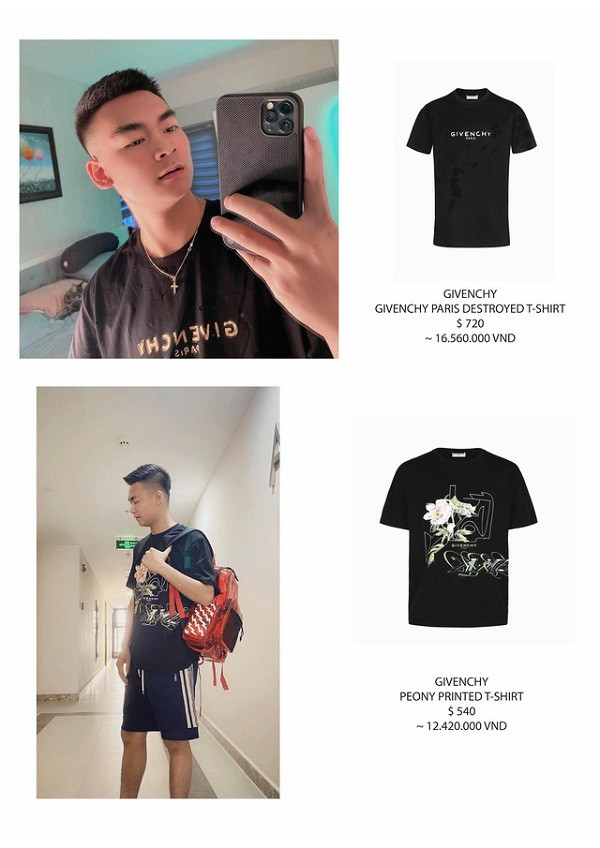 Các mẫu áo phông của Givenchy dường như là trang phục yêu thích của Quang Cuốn. Hai thiết kế này có giá gần 30 triệu đồng.