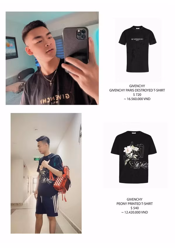 Các mẫu áo phông của Givenchy dường như là trang phục yêu thích của Quang Cuốn. Hai thiết kế này có giá gần 30 triệu đồng.