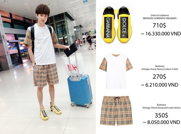Nam game thủ này có vẻ khá yêu thích trang phục họa tiết Burberry. Đôi giày vàng nổi bật từ D&amp;G của Gầy Best Leesin có giá hơn 16 triệu đồng.