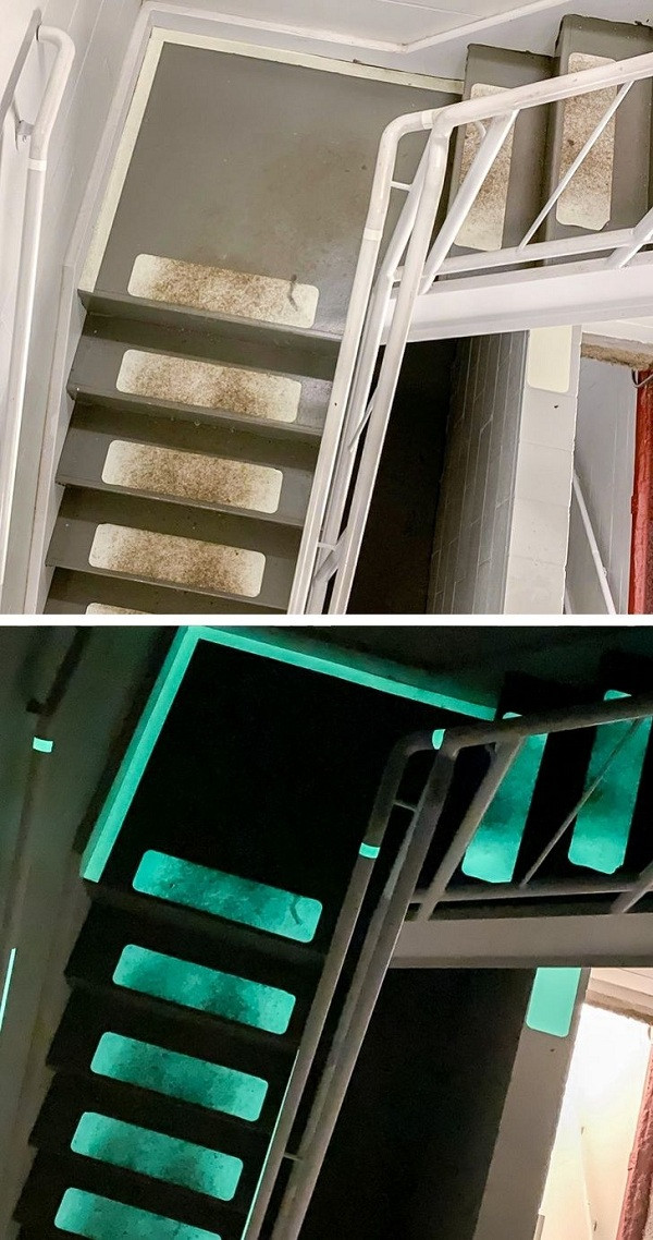 Cầu thang phát quang - phát minh công nghệ thú vị hỗ trợ người sử dụng vào ban đêm hay trong tình huống mất điện.