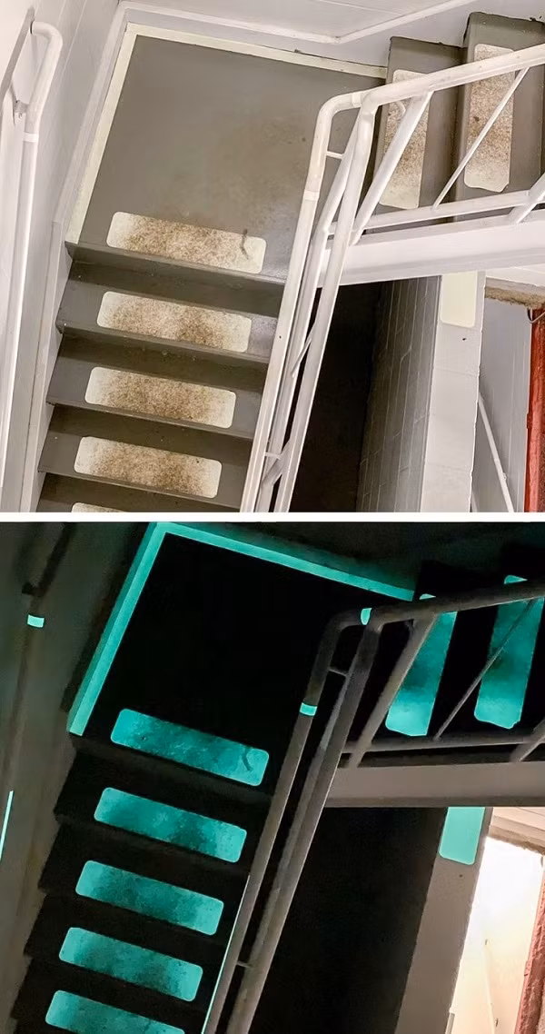 Cầu thang phát quang - phát minh công nghệ thú vị hỗ trợ người sử dụng vào ban đêm hay trong tình huống mất điện.