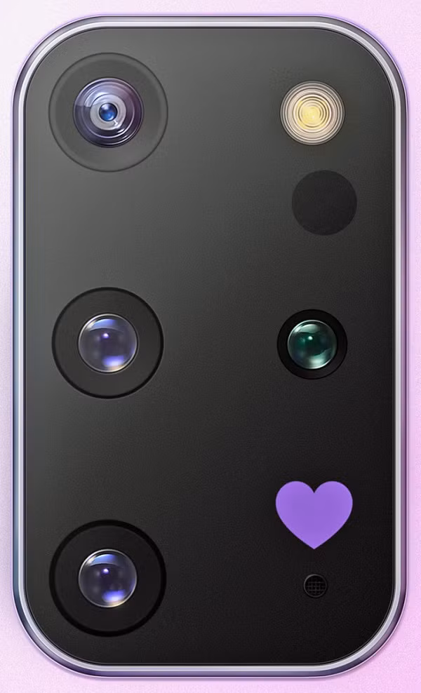 Cùng với đó là hình trái tim màu tím xinh xắn được in trên bộ 4 camera sau.