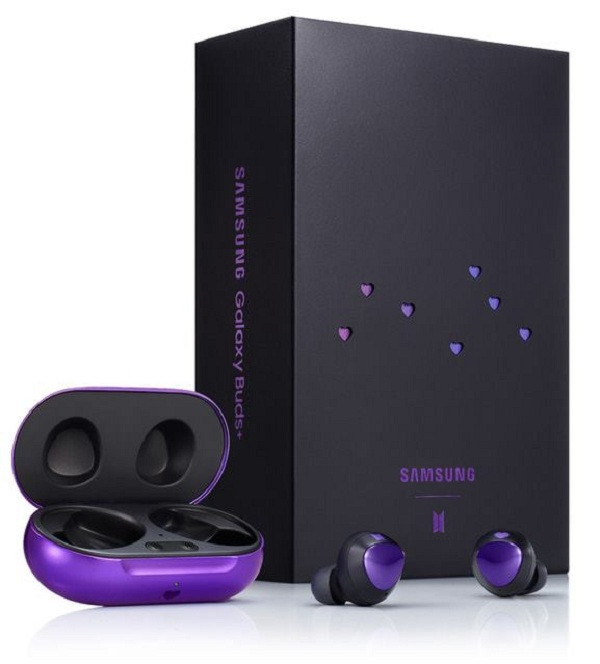 Ra mắt cùng thời điểm, tai nghe không dây Galaxy Buds+ BTS Edition mang màu tím cũng được lộ diện.