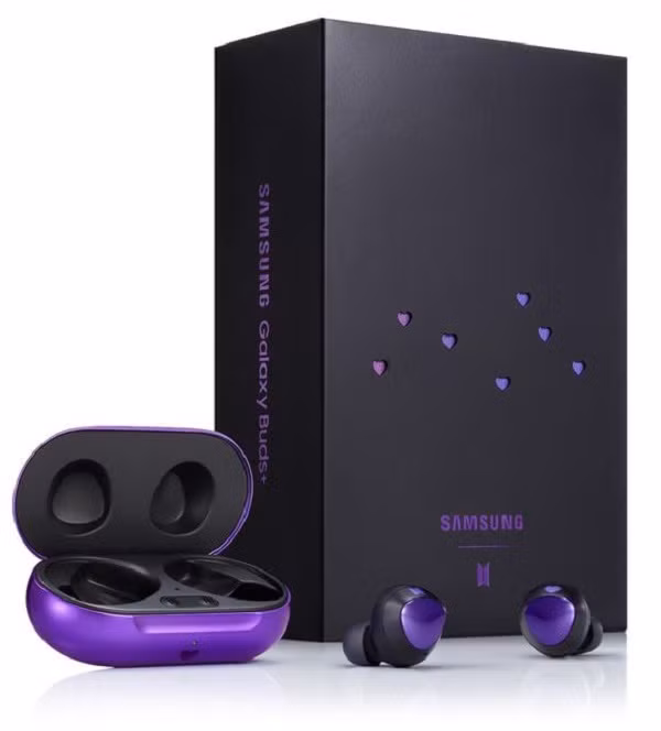 Ra mắt cùng thời điểm, tai nghe không dây Galaxy Buds+ BTS Edition mang màu tím cũng được lộ diện.