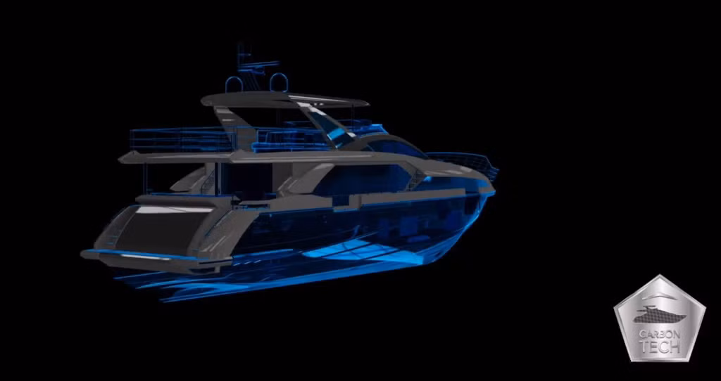 Nhiều bộ phận trên thuyền dùng carbon fibre. Theo giới thiệu của nhà sản xuất, chất liệu này giúp tàu có thể tăng cả về kích thước và diện tích mà vẫn giữ được khối tượng, từ đó tăng độ ổn định khi tàu di chuyển. Chất liệu này được sử dụng trong các ngành hàng không vũ trụ, lắp ráp siêu xe.