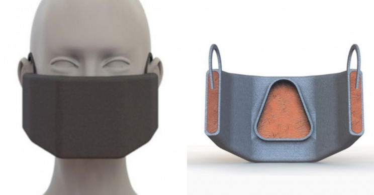 Luồng không khí người đeo hít vào sẽ được dẫn qua một lớp lưới bằng đồng nóng để diệt sạch virus.