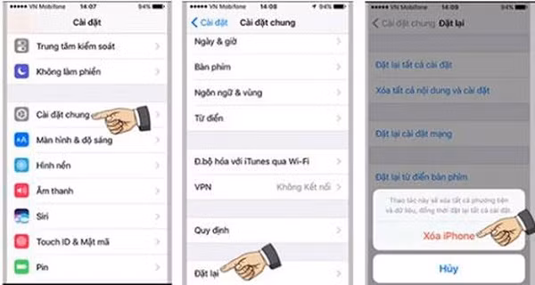 Bạn truy cập vào Cài đặt > Cài đặt chung > Đặt lại > Xóa tất cả nội dung và cài đặt. Những thao tác này sẽ đưa chiếc iPhone của bạn trở về tình trạng giống như một chiếc iPhone mới nhưng không bị mất dữ liệu.
