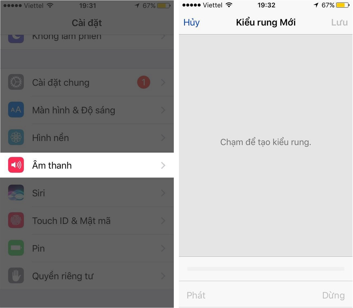 Đặt chuông cho từng liên lạc trên danh bạ thì quá tầm thường, người dùng hoàn toàn cỏ thể cài đặt kiểu rung cho từng liên lạc theo cách cực kì đơn giản. Truy cập vào Cài đặt &gt; Âm thanh &gt; Nhạc chuông &gt; Rung. Di chuyển đến cuối danh sách &gt; Chọn vào Tạo kiểu rung mới &gt; Tiến hành sáng tác. Như vậy chỉ cần để điện thoại trong túi quần là người dùng có thể đoán ra ai đang gọi mình mà không cần nhìn màn hình.