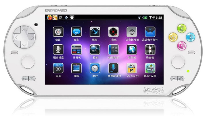 Khoảng 6 tháng trước Sony PS Vita, công ty Trung Quốc mang tên iReadyGo đã trình làng Much 3G (i2), mẫu smartphone chơi game 3G đầu tiên của Trung Quốc. Thiết bị chạy Android 2.3.4, màn hình LCD 5 inch 800x480 pixel, vi xử lý Samsung Hummingbird 1GHz (cũng được trang bị trên Galaxy S đời đầu), RAM 512MB, bộ nhớ trong 16GB, pin 3.000 mAh cùng giá bán khoảng 250 USD.