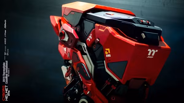 Cyborg Helmet mô phỏng lại phần đầu của một robot đến từ tương lai, hai ô đèn sáng rực hai bên cạnh như cặp mắt của robot.