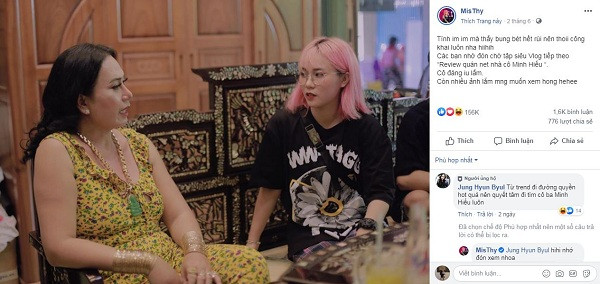 Cụ thể, MisThy đăng tải bức ảnh đang ngồi trò chuyện cùng cô Minh Hiếu, khiến fan đoán già đoán non. Người thì cho rằng phải chăng MisThy tìm đến nhà cô Minh Hiếu để học cách ''đi đường quyền'', hay chuẩn một dự án mới mẻ đầy thú vị,...