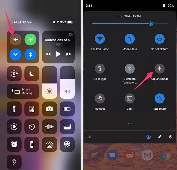  Cách 1: Bật/tắt chế độ máy bay là cách đơn giản nhất để cải thiện tốc độ Wi-Fi trên điện thoại bạn đang dùng. Nếu dùng iPhone bạn truy cập Control Center tiếp đó bấm biểu tượng máy bay và chờ khoảng 1 phút rồi tắt chế độ này đi.