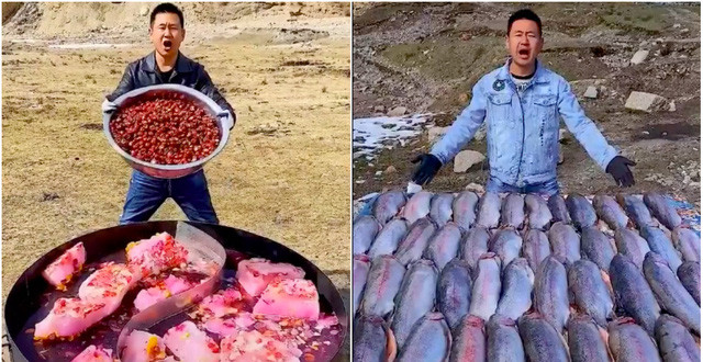 Những video của @wildfood007 chuyên làm những món "siêu to khổng lồ" với 90% bối cảnh quay ở ngoài thiên nhiên.