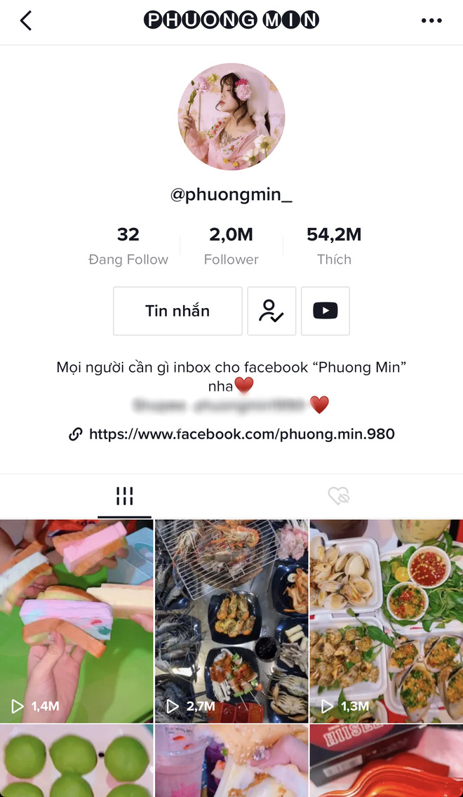 Trang cá nhân của nữ Tiktoker này hiện có hơn 2 triệu lượt theo dõi và 54,2 triệu lượt yêu thích.