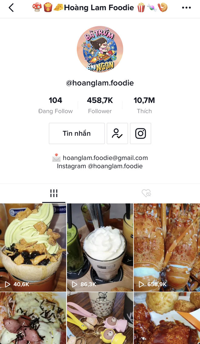 Dù chỉ mới gia nhập review ăn uống trên Tik Tok vào đầu tháng 7 vừa qua, thế nhưng kênh của Hoàng Lam Foodie đã nhanh chóng đạt được hơn 10,7 triệu lượt nhấn like cũng như gần nửa triệu lượt theo dõi.