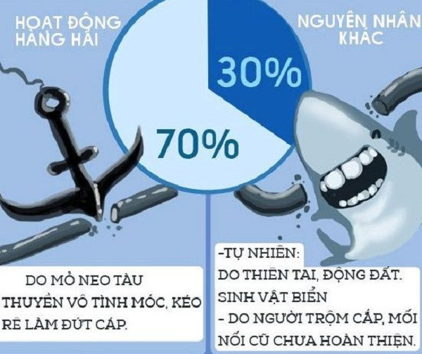 Vậy tại sao cáp quang biển đã được sửa nhưng vẫn ''liên hoàn đứt''? Mỗi năm có khoảng 200 sự cố gián đoạn cáp quang biển xảy ra trên toàn cầu và phải thừa nhận đa phần trong số này là lỗi của con người như lưới, hoạt động đánh bắt cá, thả neo tàu biển trúng cáp…