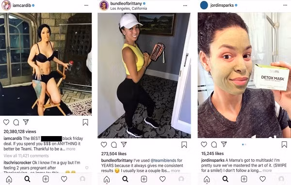 Một nhà sản xuất ''trà cai nghiện'' đã bị phạt 1 triệu USD vì quảng cáo 'lừa đảo” trên mạng xã hội, tuyên bố có thể giúp người dùng giảm cân và chống ung thư . Theo Ủy ban Thương mại Liên bang, Teami đã kiếm được hơn 15 triệu USD từ các sản phẩm và trà giải độc của họ. Nhà sản xuất này sử dụng tên tuổi những ngôi sao hot như Cardi B để lấy lòng tin từ khách hàng.