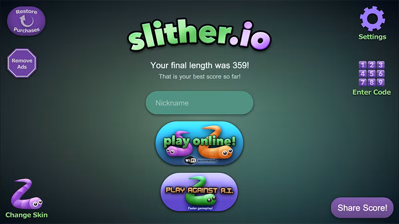 Slither.io được mô phỏng theo tựa game rắn săn mồi đã rất quen thuộc với tất cả mọi người, nhưng với các tính năng mới đó là người chơi Slither.io có thể tương tác với rất nhiều người chơi trên khắp thế giới để tạo nên những tình huống ganh đua hết sức thú vị và kịch tính.