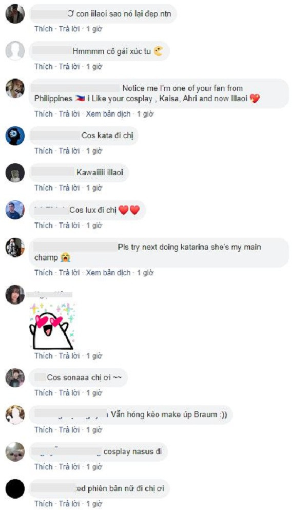 Và khỏi phải nói, fan của Thục Chi ''say như điếu đổ'' màn nhập vai Illaoi xuất sắc của cô nàng. Những hình ảnh selfie "sương sương'' nhanh chóng nhận được lượng like và comment khủng, và được một số fanpage của cộng đồng game thủ LMHT chia sẻ lại.