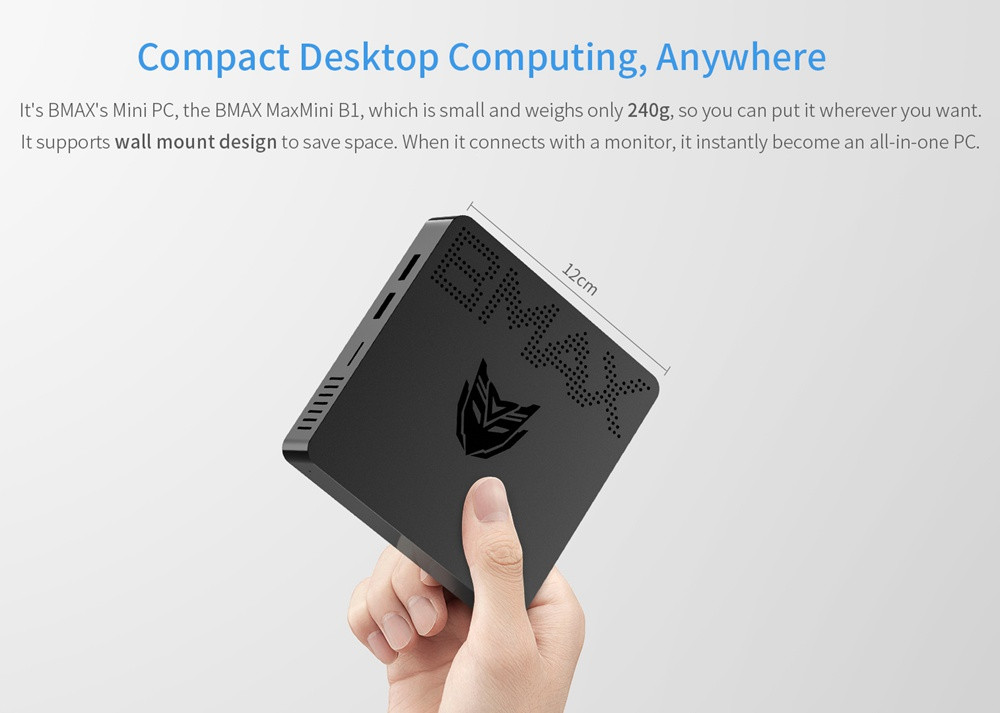 Về cổng kết nối thì BMAX B1 có bốn cổng USB, 1 cổng VGA (rất hiếm ở mức giá này), 1 cổng kết nối HDMI, 1 khe cắm thẻ nhớ microSD cho phép người dùng nâng cấp bộ nhớ.