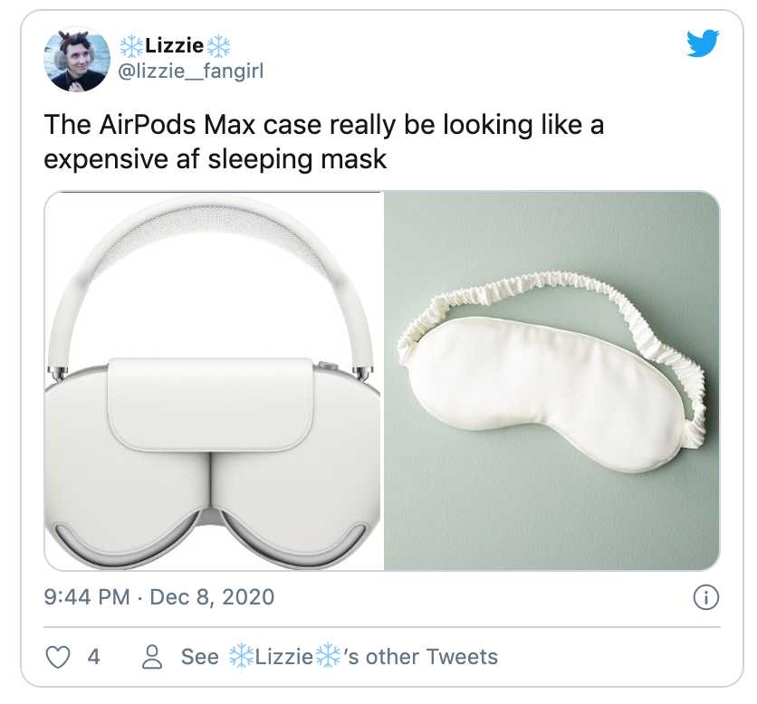 Nhiều người lại so sánh Airpods Max case giống như chiếc mặt nạ ngủ.