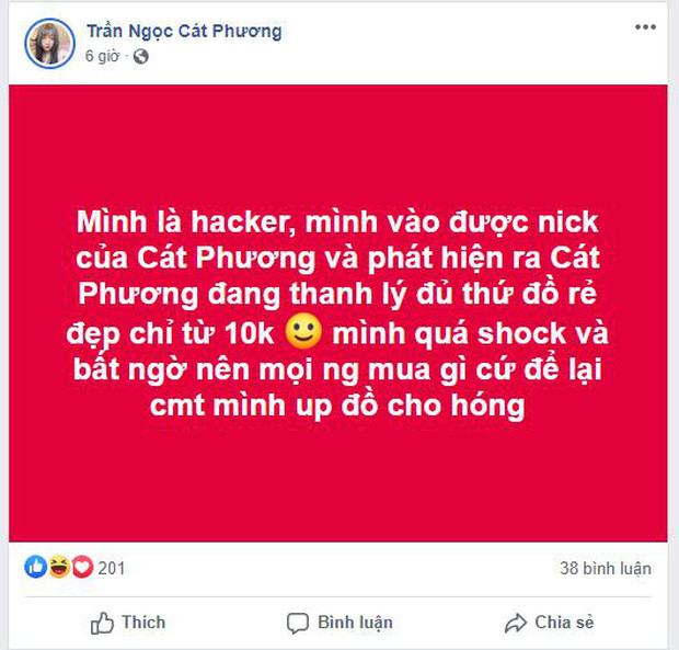 Chưa dừng lại, nữ streamer còn thản nhiên vui vẻ "nhái" theo bài đăng của hacker đã hack mất tài khoản của Quang Hải để câu view phục vụ việc bán hàng online của mình.
