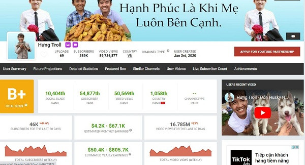 Hưng Troll là một kênh Youtube khác của Nguyễn Văn Hưng cũng có thu nhập nhờ lượng theo dõi và lượng người xem cao. Tuy mới lập từ đầu năm 2020, kênh này đã hút 383 nghìn người theo dõi cùng hơn 88 triệu lượt xem với thu nhập dự kiến 3.800 USD đến 61.100 USD/tháng.