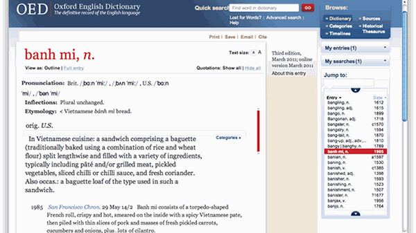 Mục từ "banh mi" được thêm vào từ điển tiếng Anh Oxford