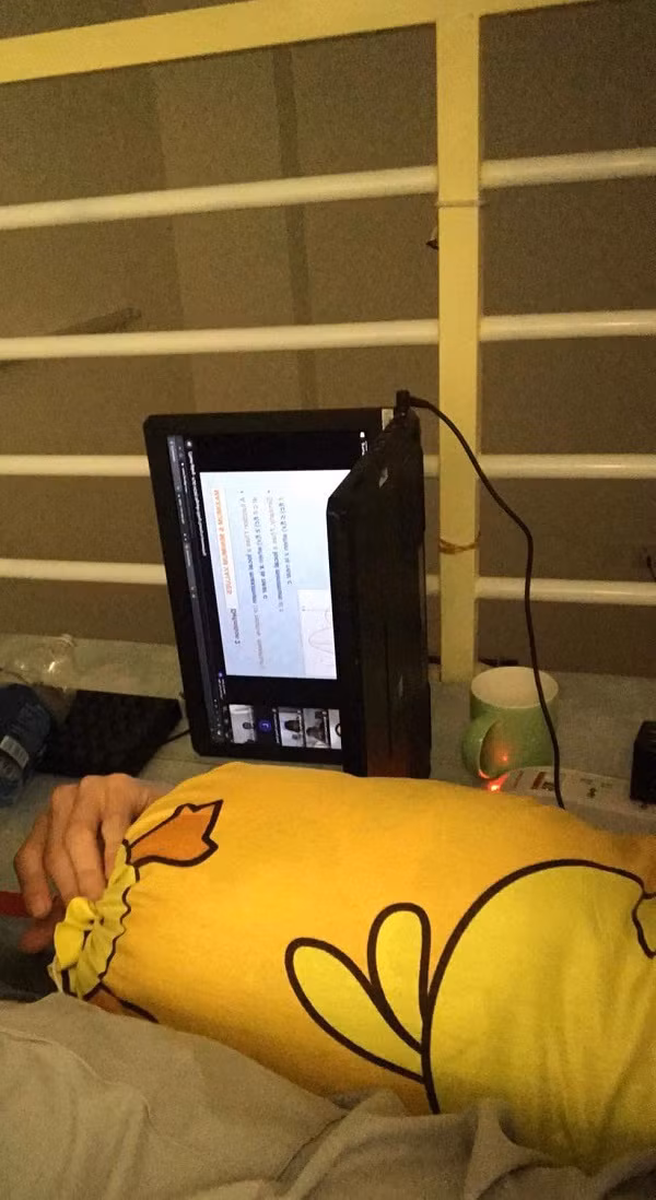 Vừa ôm máy tính nằm giường, vừa nghe thầy giảng bài. Đúng là "nhất quỷ nhì ma thứ ba học trò''.