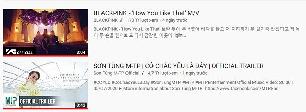 Trong top thịnh hành tại Việt Nam (Trending) đoạn video leo lên Top 2, hứa hẹn ''soán ngôi'' How you like that của BlackPink.
