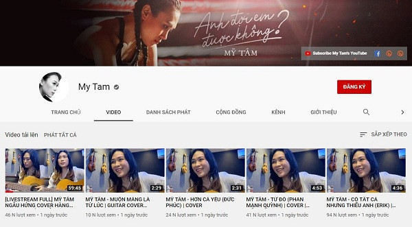 Ngoài fanpage2,7 triệu lượt thích, Mỹ Tâm còn sở hữu kênh Youtube hot không kém nhưng không công khai số người theo dõi.