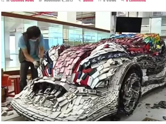 Nghệ nhân có tên Lin Shih-Pao đến từ Đài Loan đã sử dụng keo dán và đinh để gắn những chiếc điện thoại vào khung với sự khéo léo và nhẫn nại hiếm thấy.