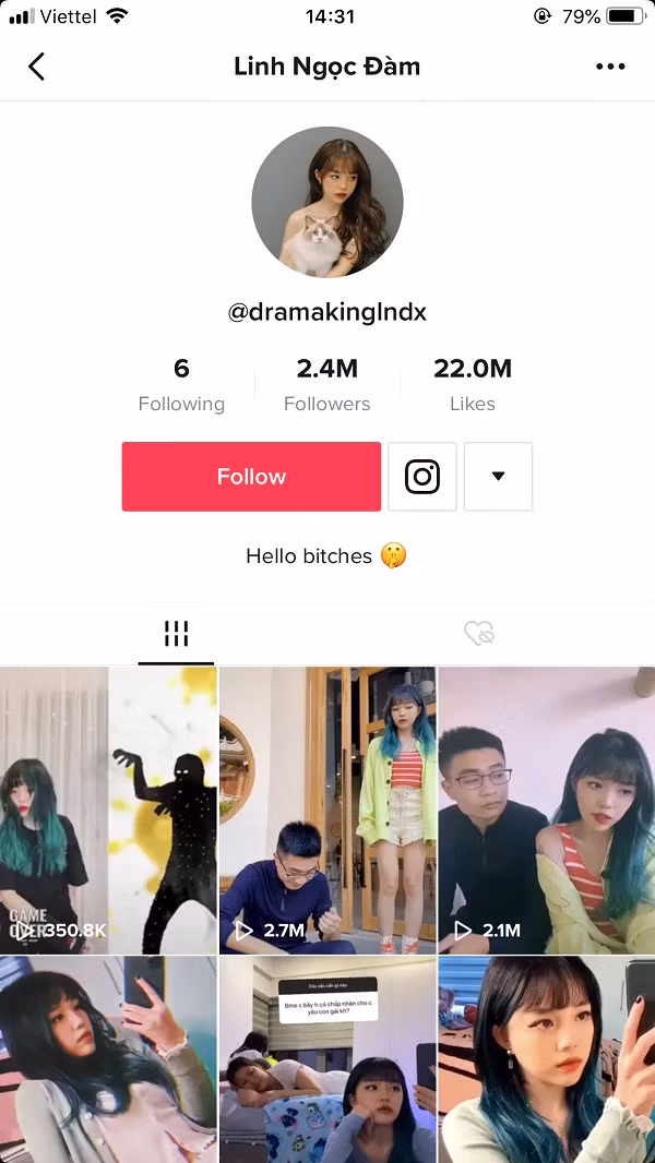 Đàm Tổng thường xuyên chia sẻ những video theo trend biến hình cool ngầu, khi lại sexy cuốn hút, đôi khi là clip chia sẻ khoảnh khắc với 6 chú mèo đáng yêu,... Đến nay kênh TikTok của nữ streamer hot đã đạt 22 triệu lượt thích.