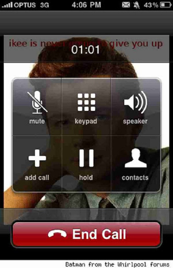 Sâu Ikee xuất hiện trên iPhone cuối năm 2009 chỉ ảnh hưởng đến các iPhone đã được jailbreak. Sau khi lây nhiễm vào iPhone, Ikee sẽ thay đổi hình nền của máy bằng ảnh của ca sỹ Rick Astley kèm theo 1 đoạn tin: "ikee is never gonna give you up." (ikee sẽ không bao giờ bỏ rơi bạn).