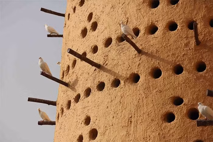 Bên trong tháp bao gồm vô số tổ nhỏ xếp thành lớp đều nhau như bàn cờ, dọc theo các bức tường. Việc bố trí các chuồng chim kiểu bàn cờ này giúp sử dụng hiệu quả không gian, tối đa hóa số lượng lỗ và giữ cho trọng lượng cũng như khối lượng vật liệu xây dựng được sử dụng ở mức tối thiểu.