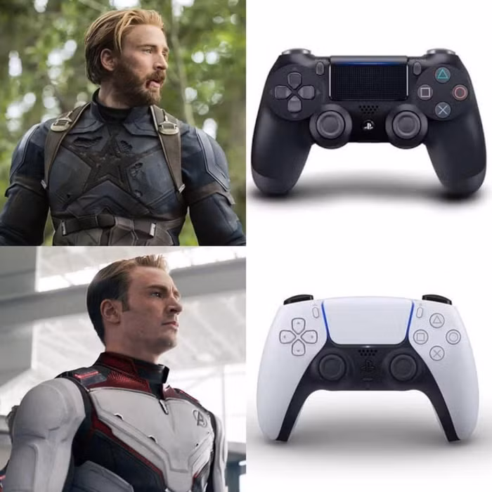Fan Marvel ngay lập tức lên tiếng khi cho rằng sự chuyển màu của tay cầm PS5 trùng hợp với việc thay đổi màu áo giáp của nhân vật Captain America.